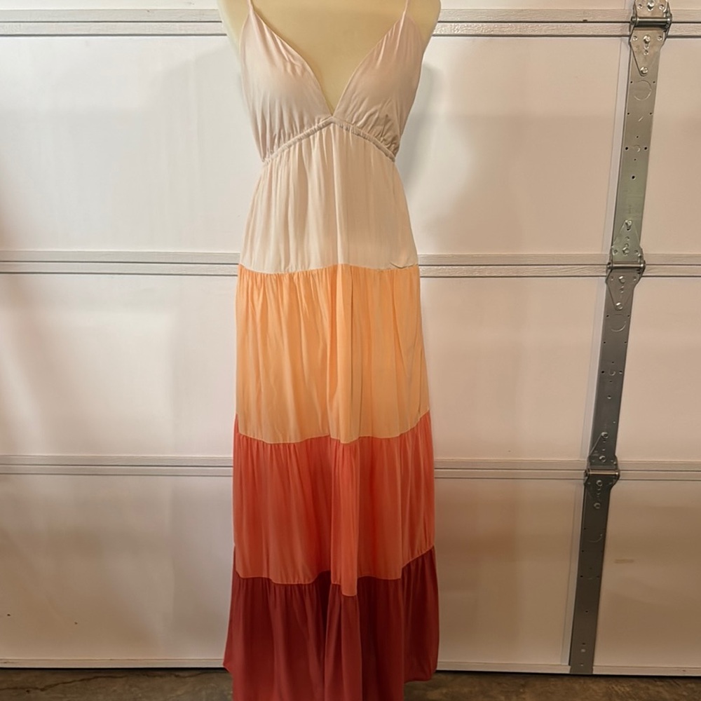 Cream and Orange Tiered Maxi Sundress